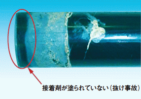 接着剤が塗られていない（抜け事故）